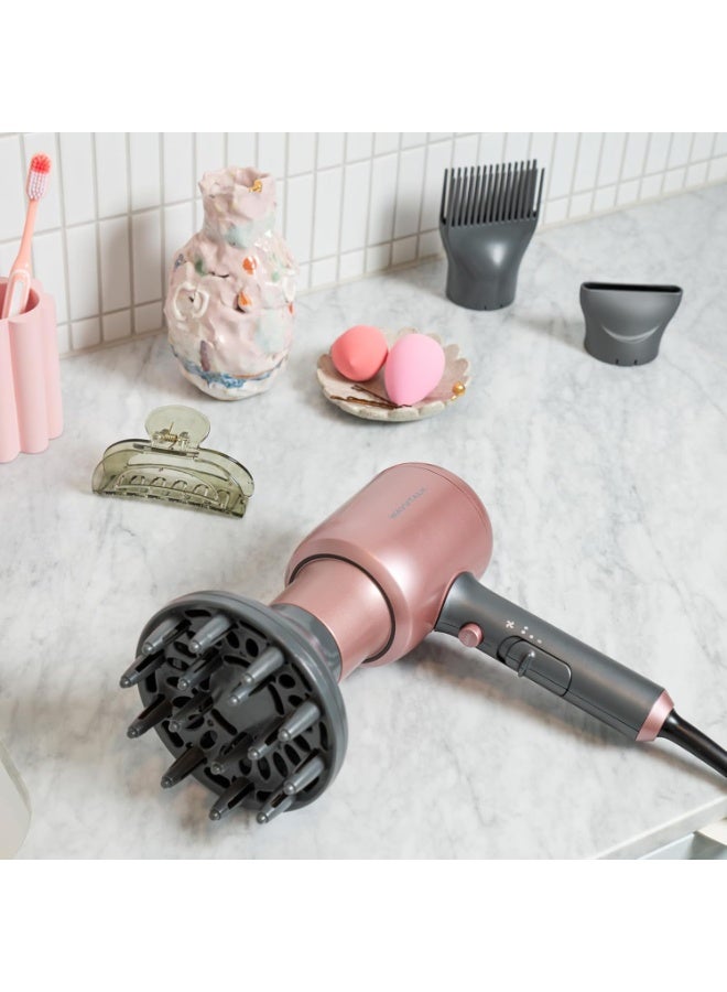 Wavytalk Hair Dryer, Blown Away Ionic Hair Dryer for Curly Hair with Diffuser, 1875W Fast Drying Blow Dryer with Ceramic Technology, 3 Attachments for All Hair Types, Light and Quiet Blower, Rose Gold - Image 5